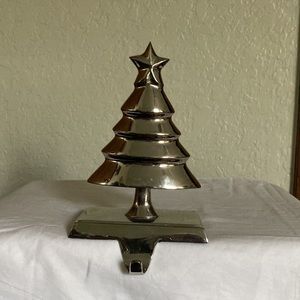 Silver Tree Star Stocking Holder Christmas Holiday Decor Heavy Hanger